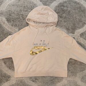 Nike Women's Beige Hoodie with Gold Logo